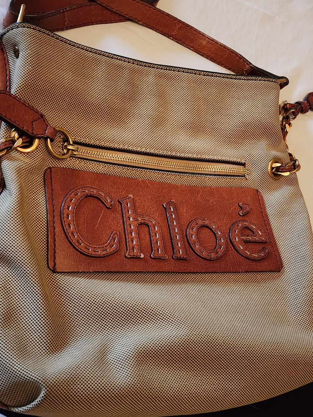 Chloe Beige Canvas and Brown Leather Crossbody Bag - Picture 6 of 13